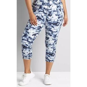 LIVI Womens 14/16 Blue Tie-Dye Capri Power Legging With Moisture Wicking New